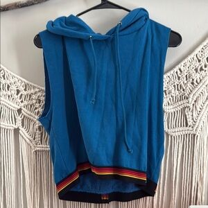 Aviator Nation Blue Sleeveless Hoodie with Rainbow Trim